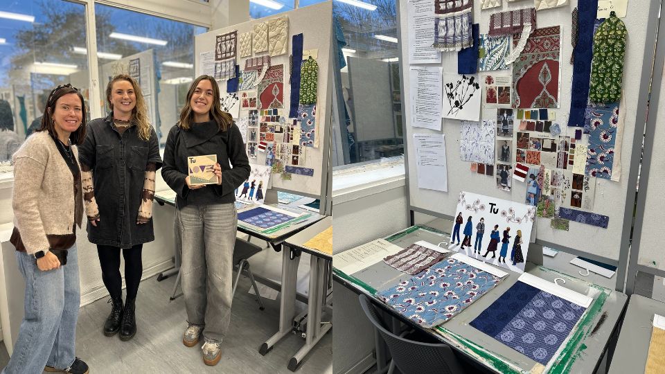 Aimee East, winner of the textiles brief, stood with members of Sainsbury's Tu team