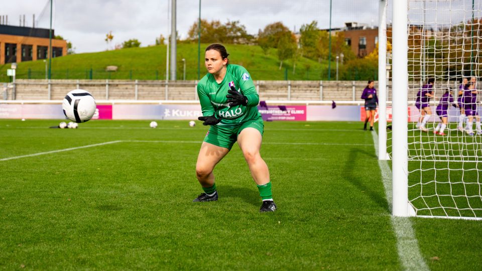 Alice Barker, PDT exchange student, playing football as goalkeeper