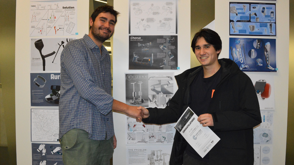 Rio Frost being awarded 2nd place with Cambridge Consultants