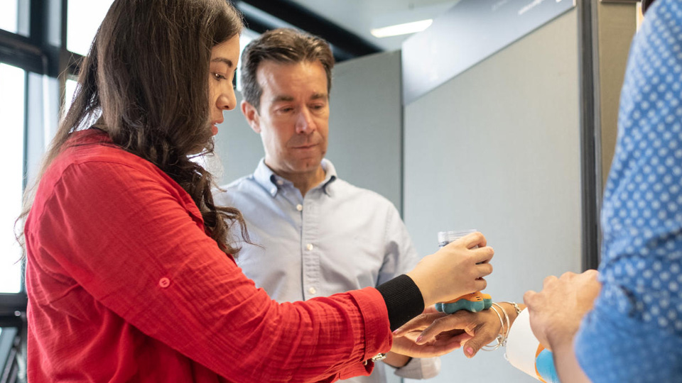 A student showcasing their work