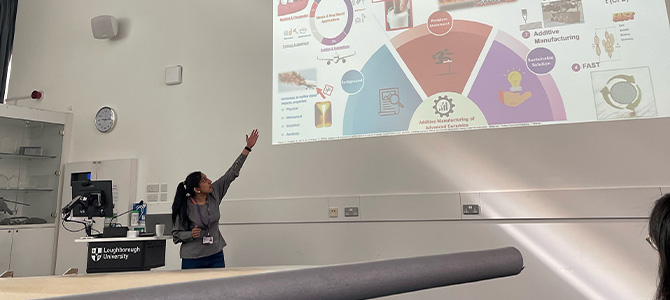 Parvathi delivering talk during three minute thesis competition