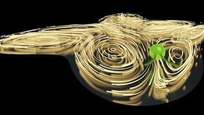 A computer visualisation of the likely path of a microorganism cell