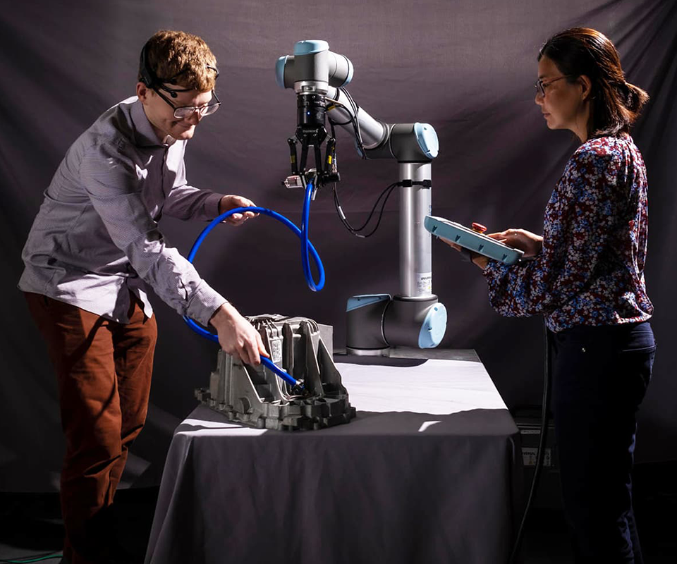 Students in robotic engineering lab