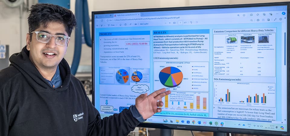Tushar with with his HyDex poster displayed on a TV screen