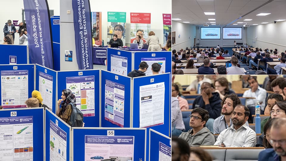 Students looking around poster display
