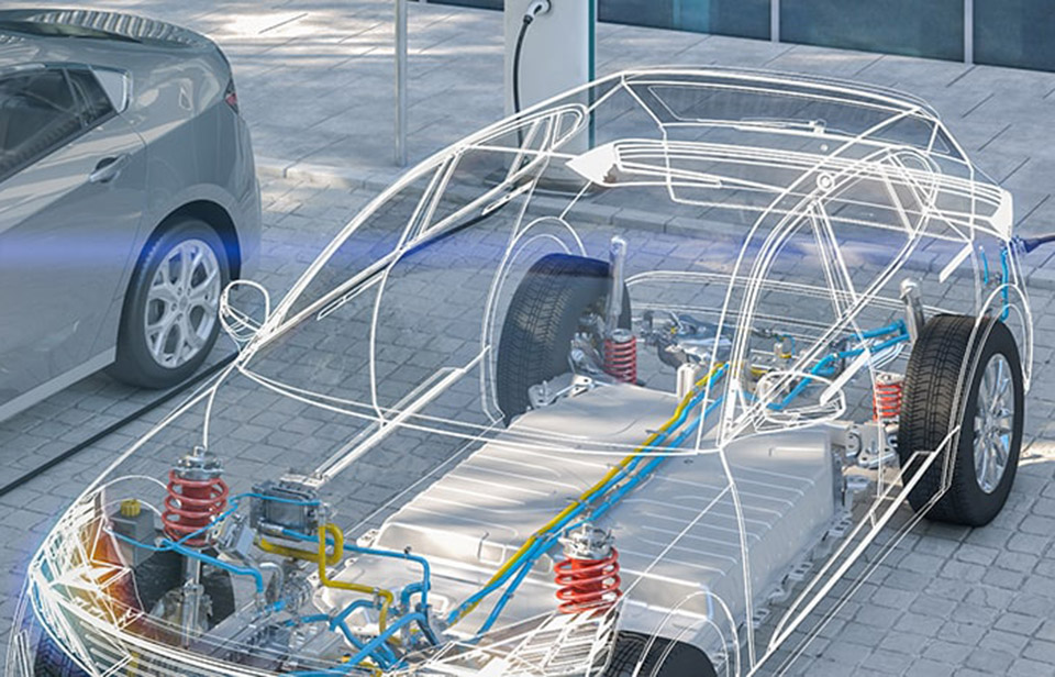 View of electric car charging