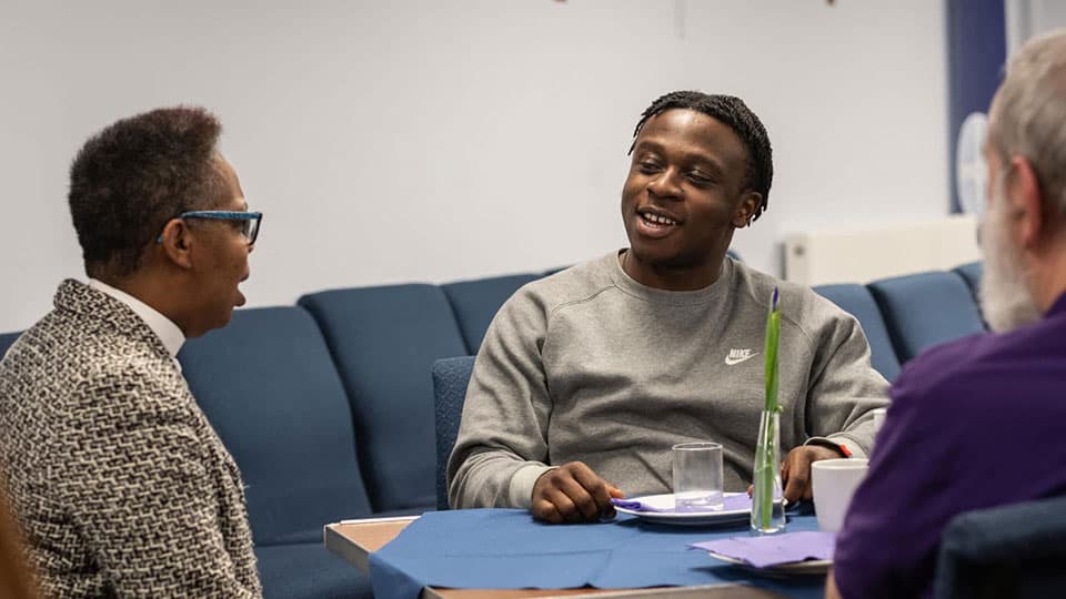 People chatting during the visit of the President and Vice President of the Methodist Conference to the University Chaplaincy