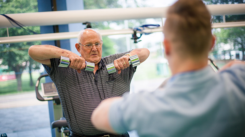 Elderly male undertaking physical activity