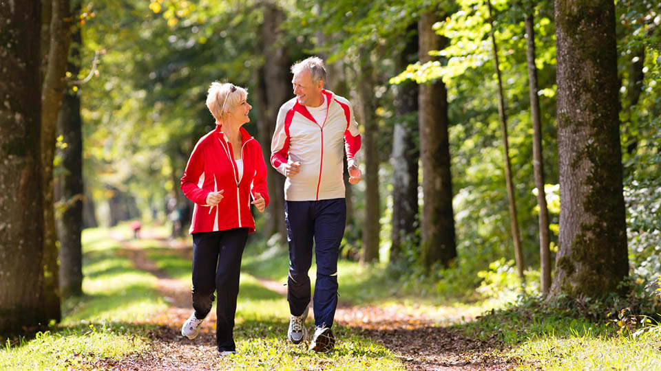 elderly couple exercising