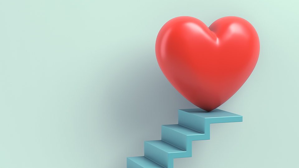 heart at the top of stairs