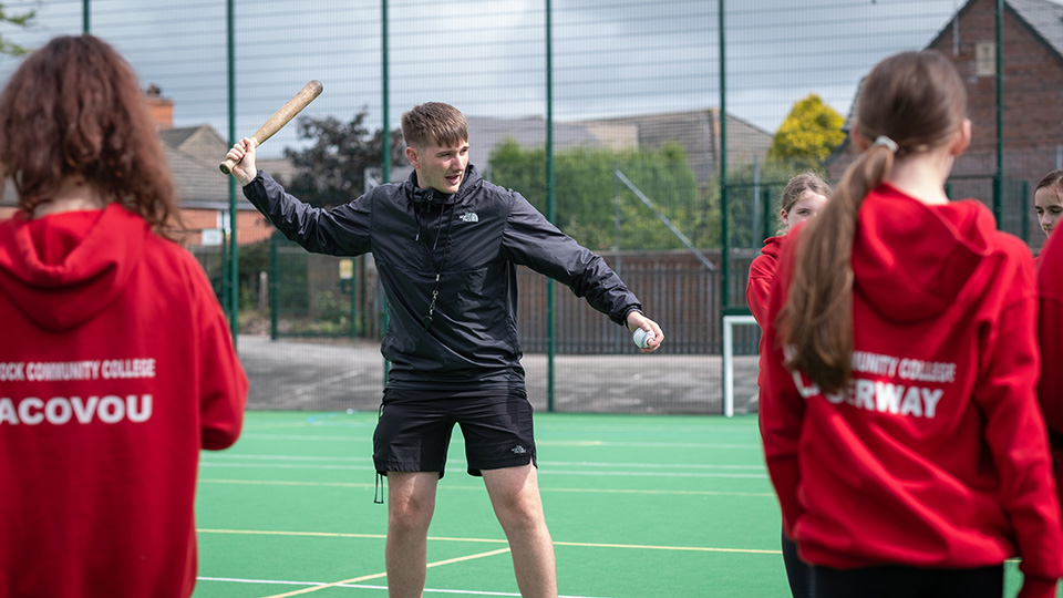 Student teacher leading a rounders lesson