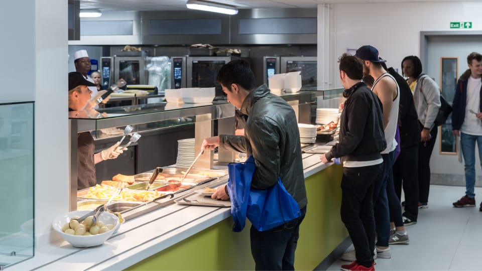 Students getting food in the Towers dining hall