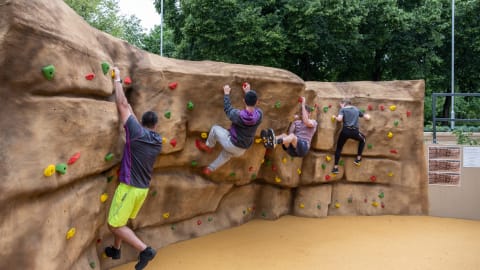 A climbing wall at Claudia Parsons hall