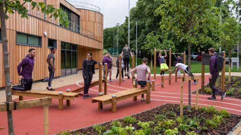The outside gym at Claudia Parsons hall