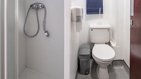 Standard bedrooms in Rutherford student accommodation share bathroom facilities such as showers and toilets