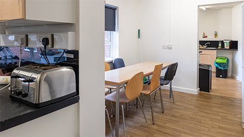 Double kitchen and dining area in Telford self-catered halls of residence