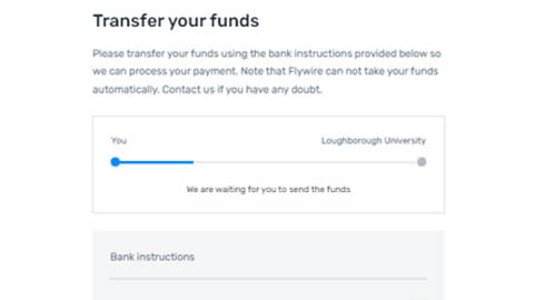Screen showing transfer of funds progress.