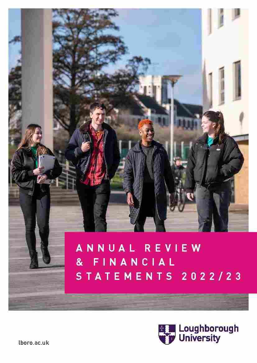 Cover of financial statements showing four students chatting and walking through campus
