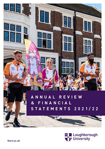 Cover of financial statements showing three runners - one is holding the Queen's Baton for the 2022 Commonwealth Games