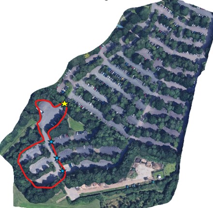 Aerial view of location at Holywell Park for parking