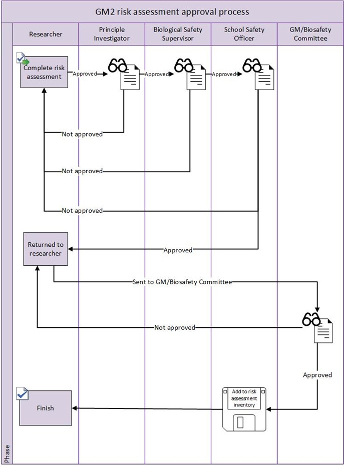 a flow chart showing the GM2 risk assessment approval process