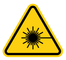 A yellow warning triangle sign with the starburst, this sign is used to alert people that lasers are in use in a particular area.