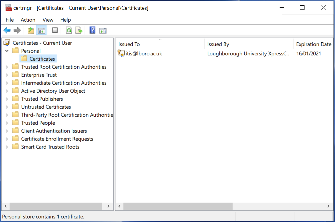 Certificate manager menu