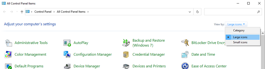 Image of the control panel and location of changing the view by feature