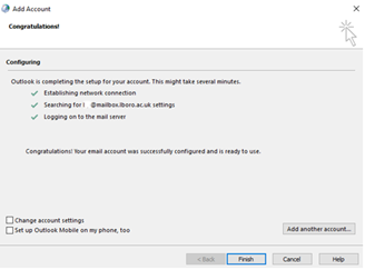 Window showing that mailbox has been successfully set up