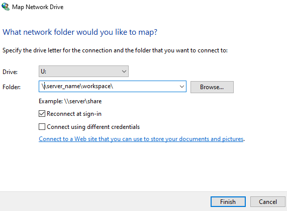 Image of Map network drive menu configured