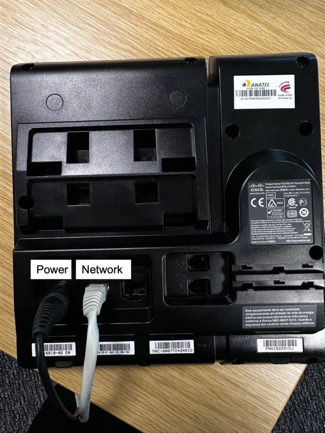 There are 2 desk phone handset power options and this image show the mains powered option rather than the ethernet