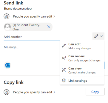 Folder sharing options with editing enabled