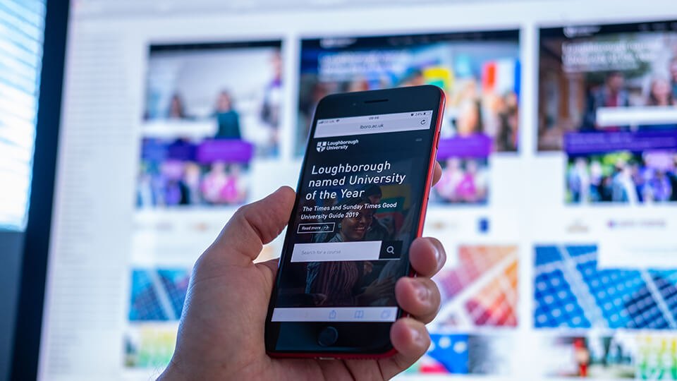 university homepage on a mobile phone