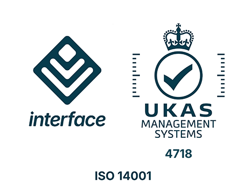 A composite logo showing 'Interface', 'UKAS Management Systems 4718' and 'ISO14001
