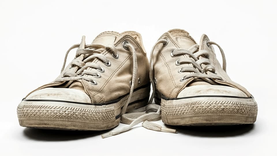 a pair of shoes with signs of wear