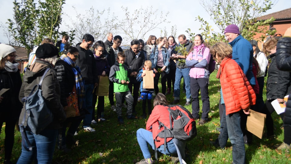 People gathered for the fruit route