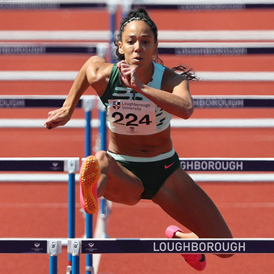 Katarina Johnson-Thompson jumping over a hurdle