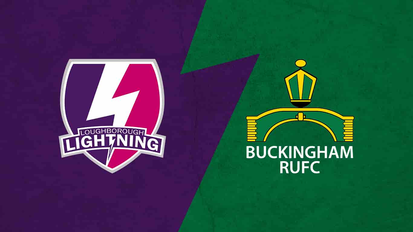 A graphic with the Loughborough Lightning Rugby logo and Buckingham Rugby Club logo