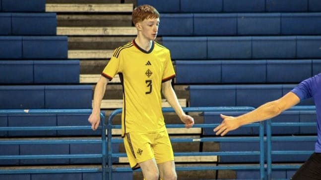 Student Caolan Dobney playing futsal for Northern Ireland