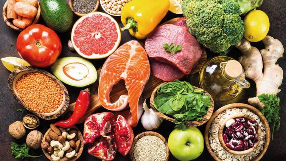 a range of food spread out on a table