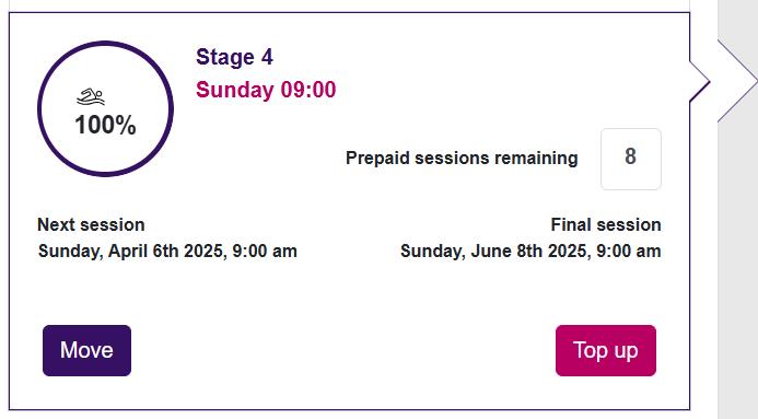 screenshot of the booking system