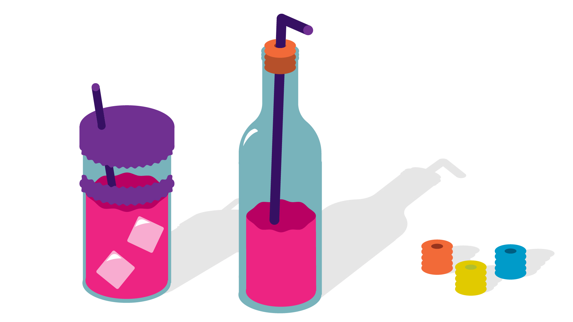 Drinks with different types of drink stoppers; a cap for a glass and a cork for a bottle
