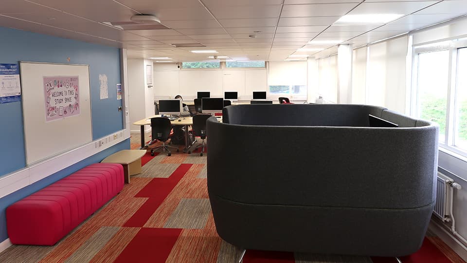 James France Learning Zone in Block D - colourful multiple seating and desk options