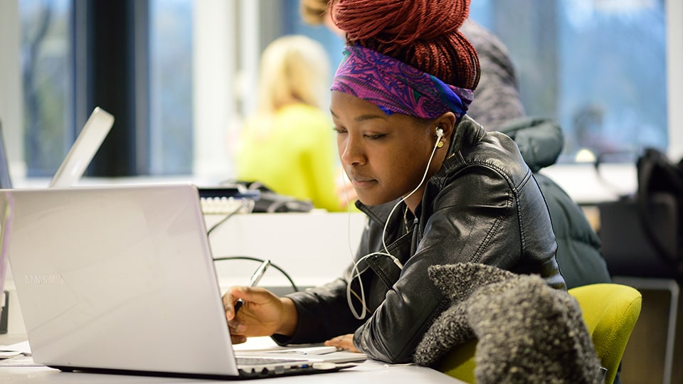 Student working on laptop