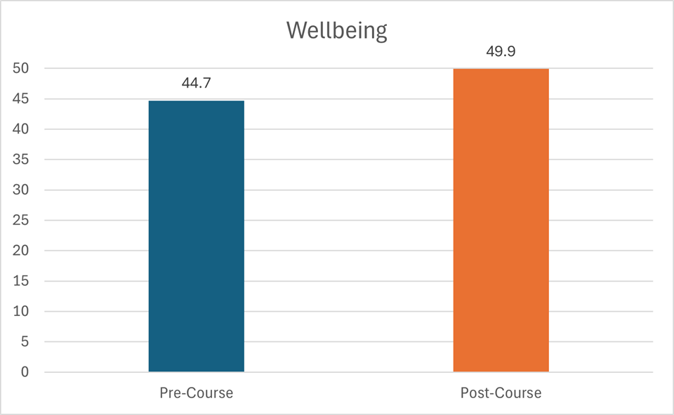 A bar chart to show wellbeing on course 2