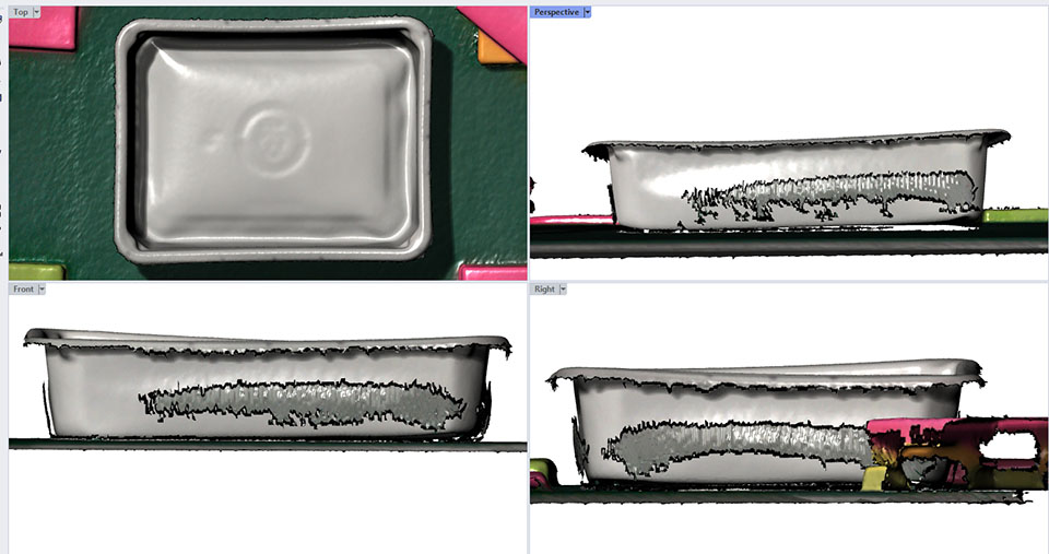 Four profiles of a plastic tray within Rhino 3D software environment