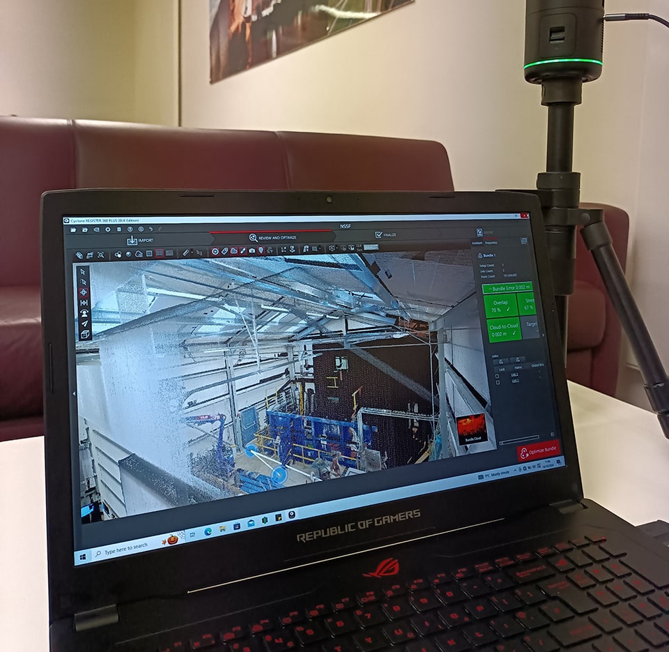 A laptop screen showing what an imaging laser scanner has captured.