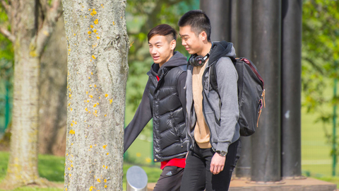 Two students on Loughborough campus