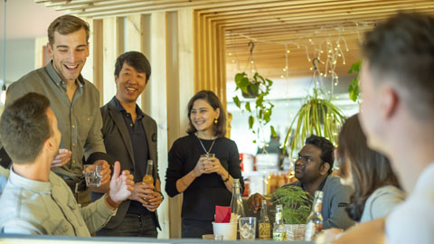 Image of students in a restaurant.