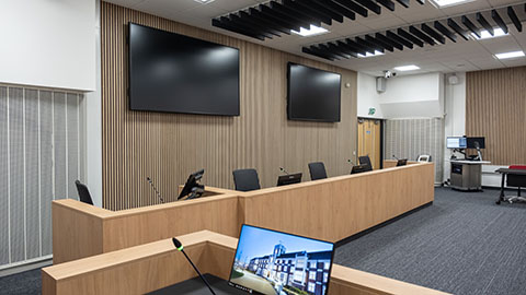 The moot courtroom in the Stewart Mason building
